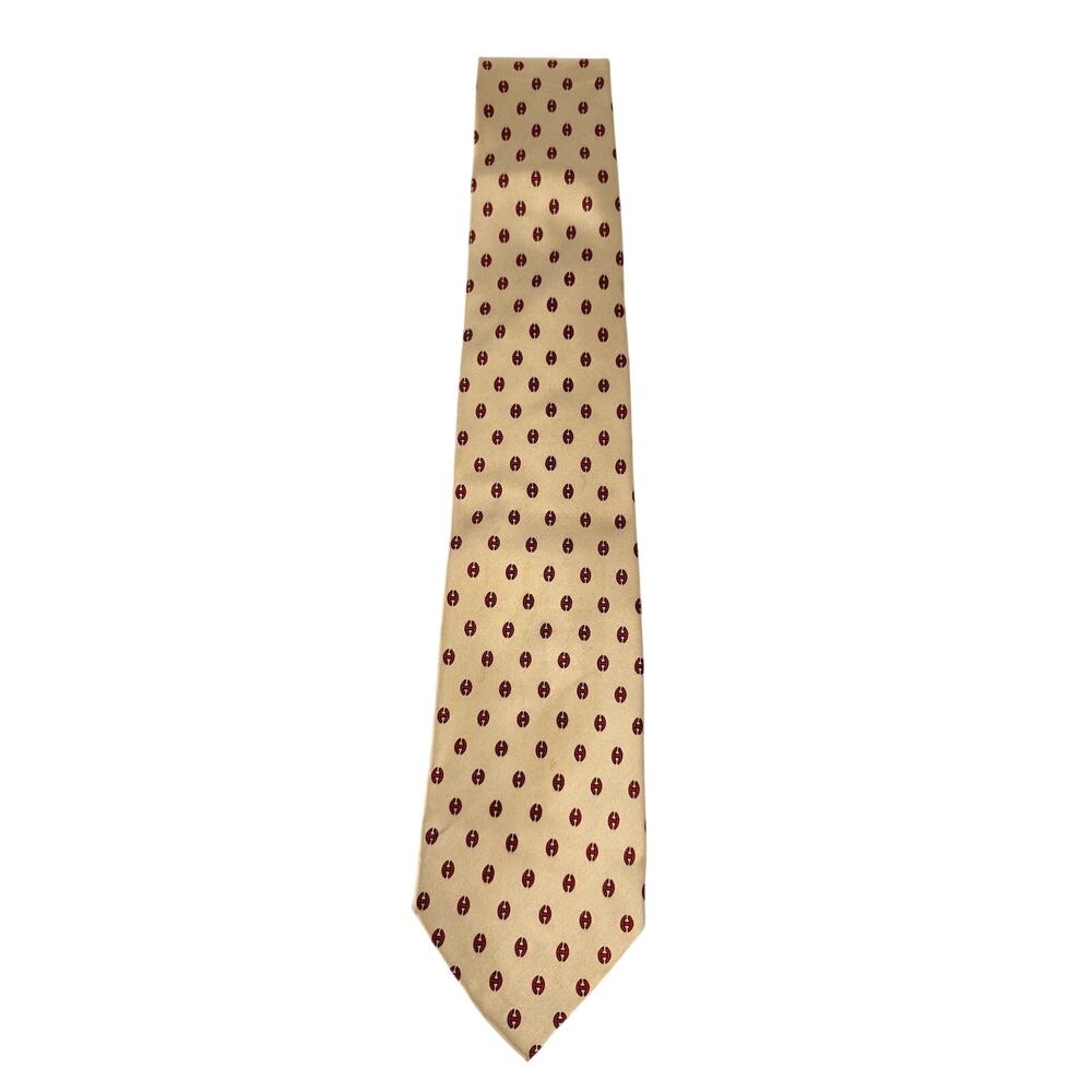 Vintage Sinsabang 100% Silk Tie Gold Red Anchor H Link Motif Luxury Necktie